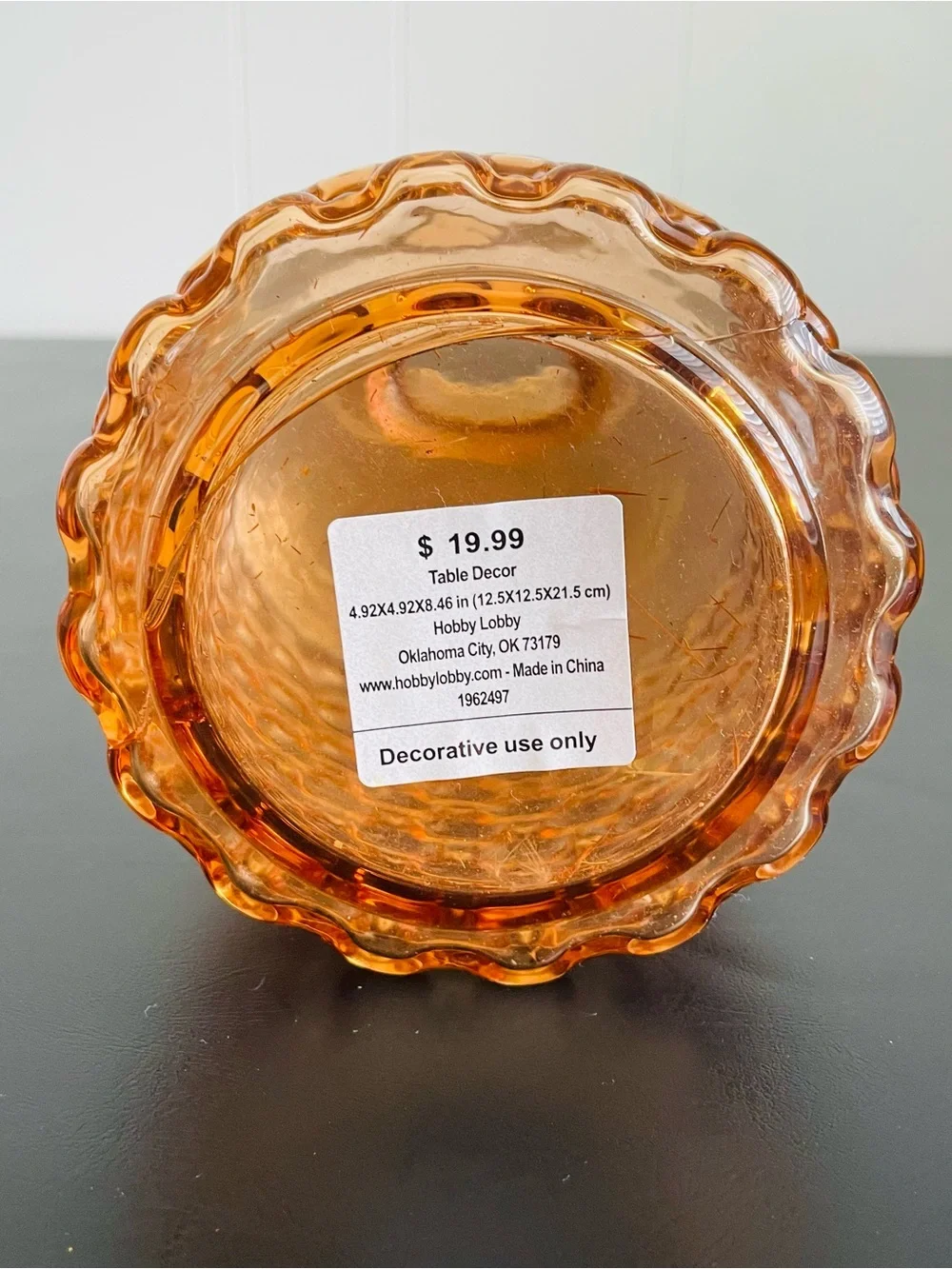 Amber Textured Glass Vase with Brass Neck